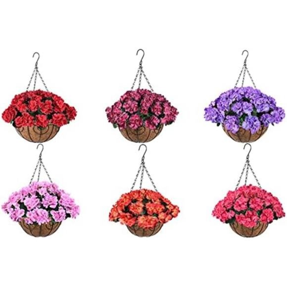 Artificial Flowers Hanging Basket with Begonia Silk Flowers for Outdoor/Indoor - Picture 6 of 6